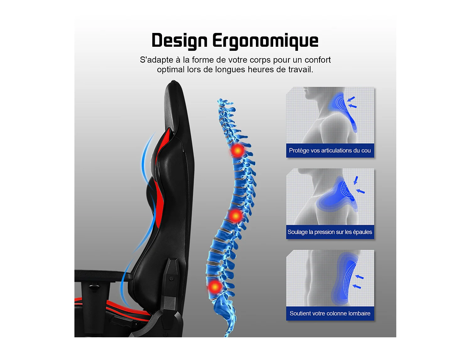 Hiazurm Chaise Gaming - Chaise de Jeu avec Dossier Réglable 90°-165° - Style Racing - Poids Max 150 kg