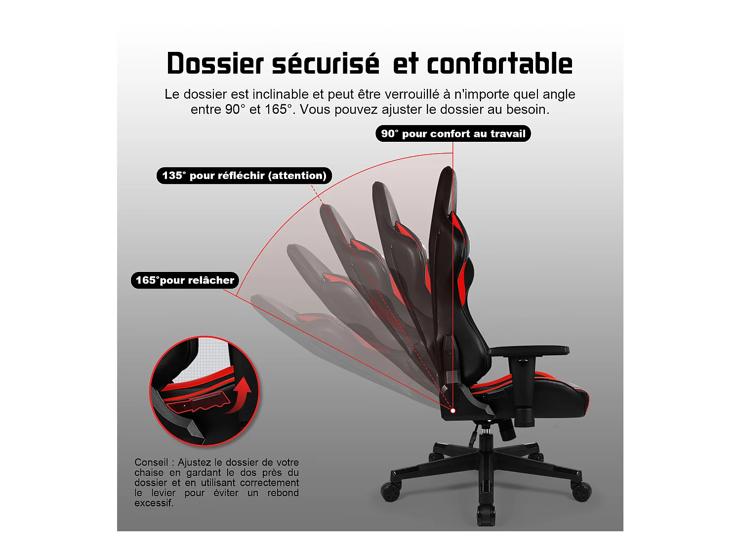 Hiazurm Chaise Gaming - Chaise de Jeu avec Dossier Réglable 90°-165° - Style Racing - Poids Max 150 kg