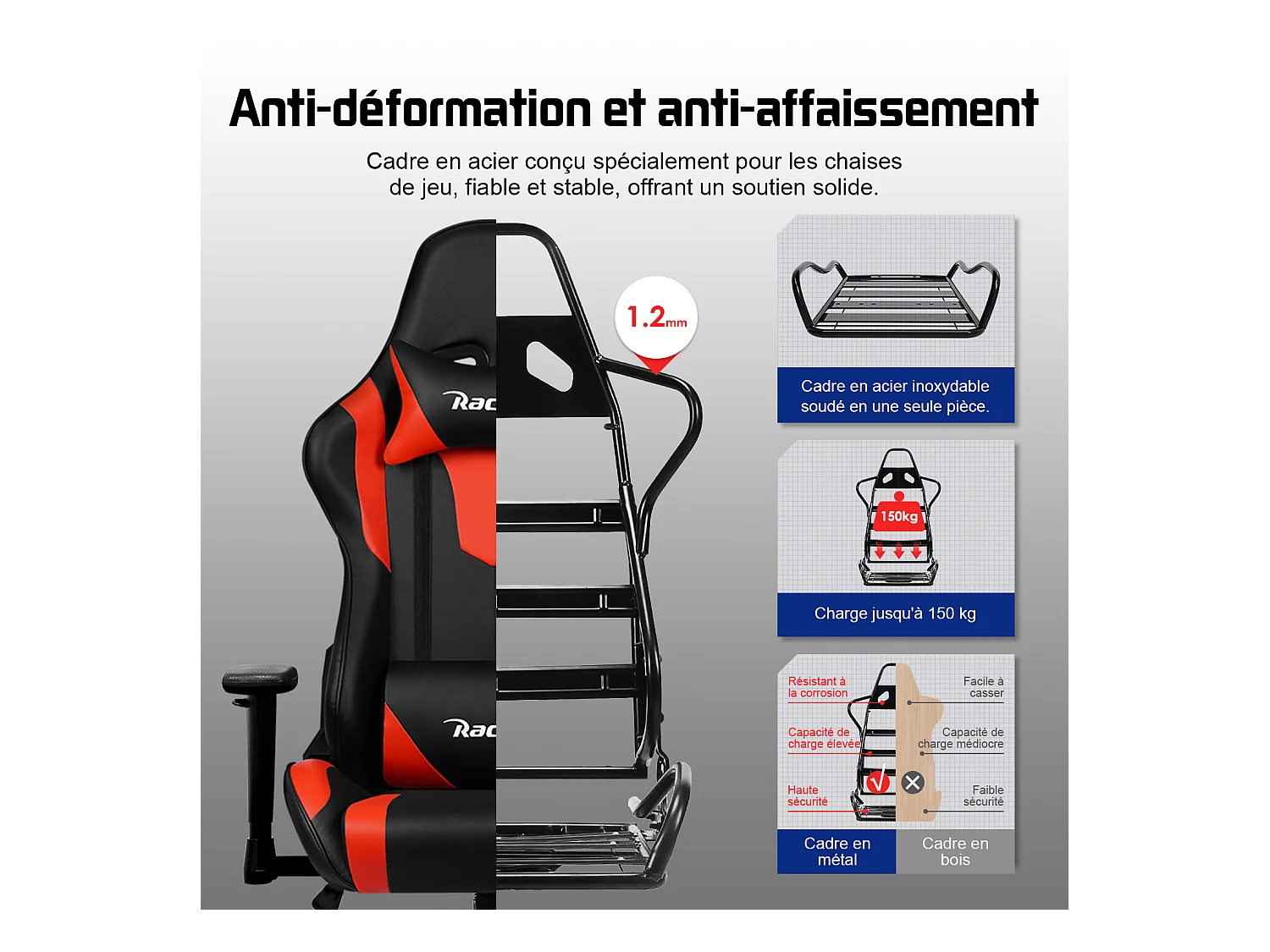 Hiazurm Chaise Gaming - Chaise de Jeu avec Dossier Réglable 90°-165° - Style Racing - Poids Max 150 kg