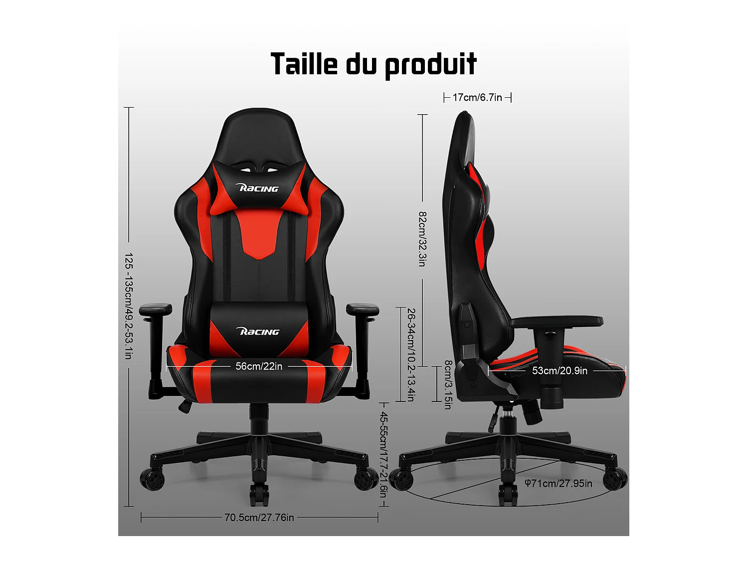 Hiazurm Chaise Gaming - Chaise de Jeu avec Dossier Réglable 90°-165° - Style Racing - Poids Max 150 kg