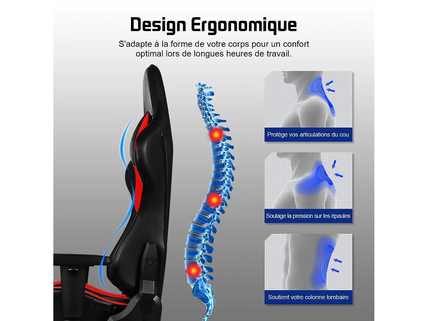 Hiazurm Chaise Gaming - Chaise de Jeu avec Dossier Réglable 90°-165° - Style Racing - Poids Max 150 kg