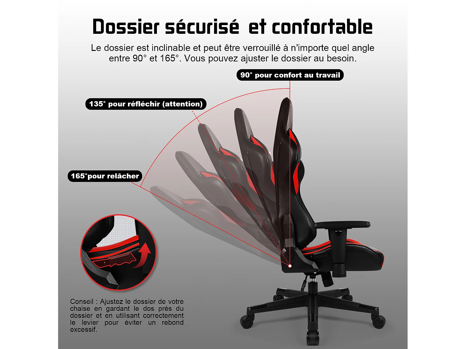 Hiazurm Chaise Gaming - Chaise de Jeu avec Dossier Réglable 90°-165° - Style Racing - Poids Max 150 kg