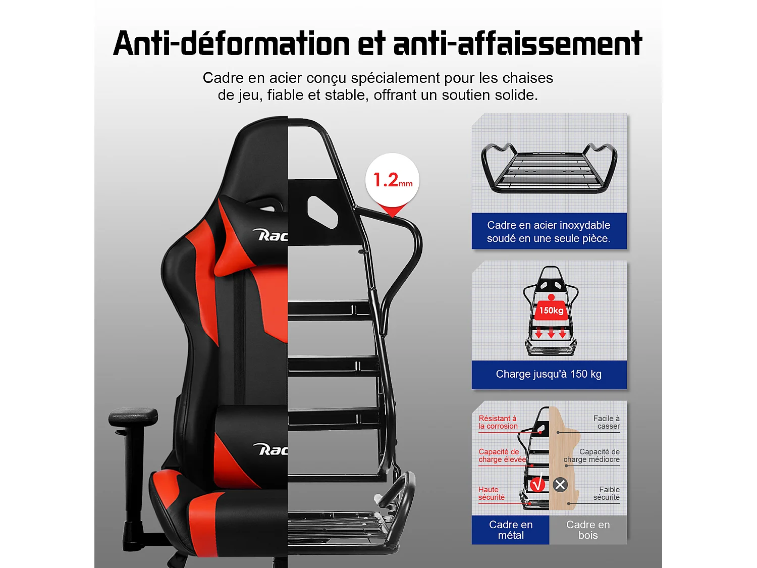 Hiazurm Chaise Gaming - Chaise de Jeu avec Dossier Réglable 90°-165° - Style Racing - Poids Max 150 kg