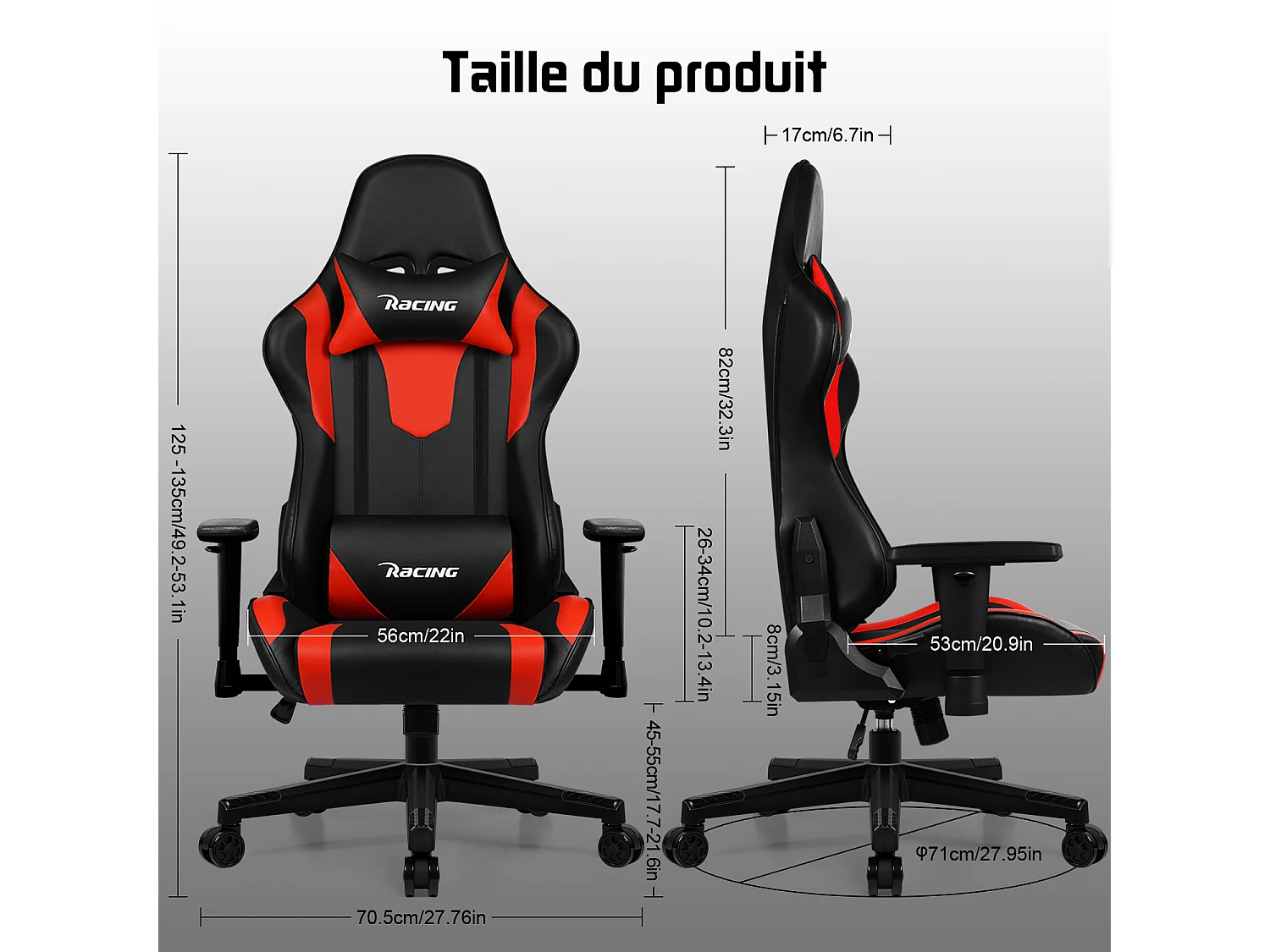 Hiazurm Chaise Gaming - Chaise de Jeu avec Dossier Réglable 90°-165° - Style Racing - Poids Max 150 kg