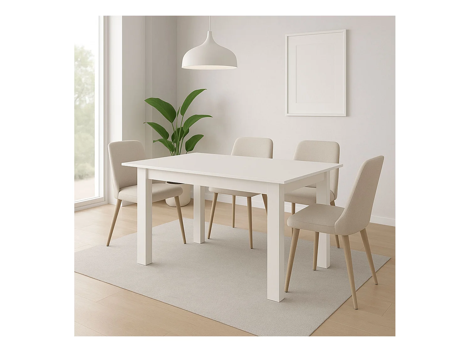 Mesa de Comedor Extensible – 120/160x80x76 cm, Color Blanco Mate, Diseño Moderno, Laminado Resistente, Apertura Central, Fácil Limpieza