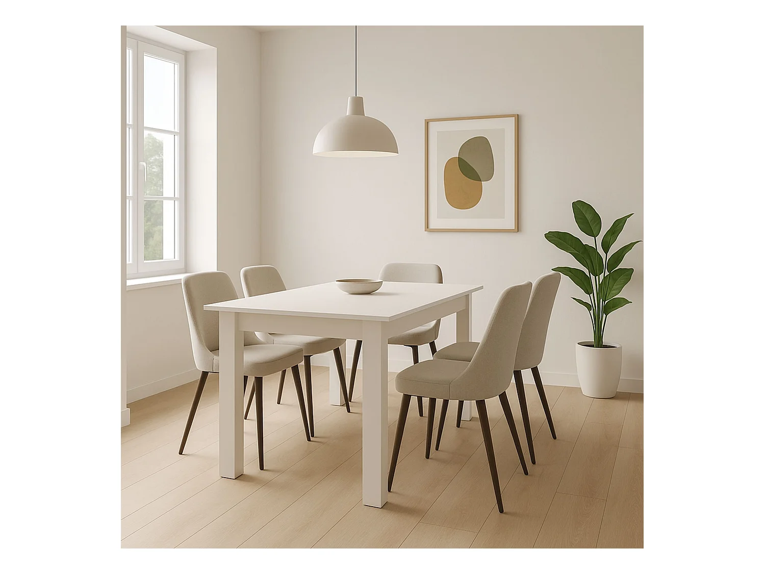 Mesa de Comedor Extensible – 120/160x80x76 cm, Color Blanco Mate, Diseño Moderno, Laminado Resistente, Apertura Central, Fácil Limpieza