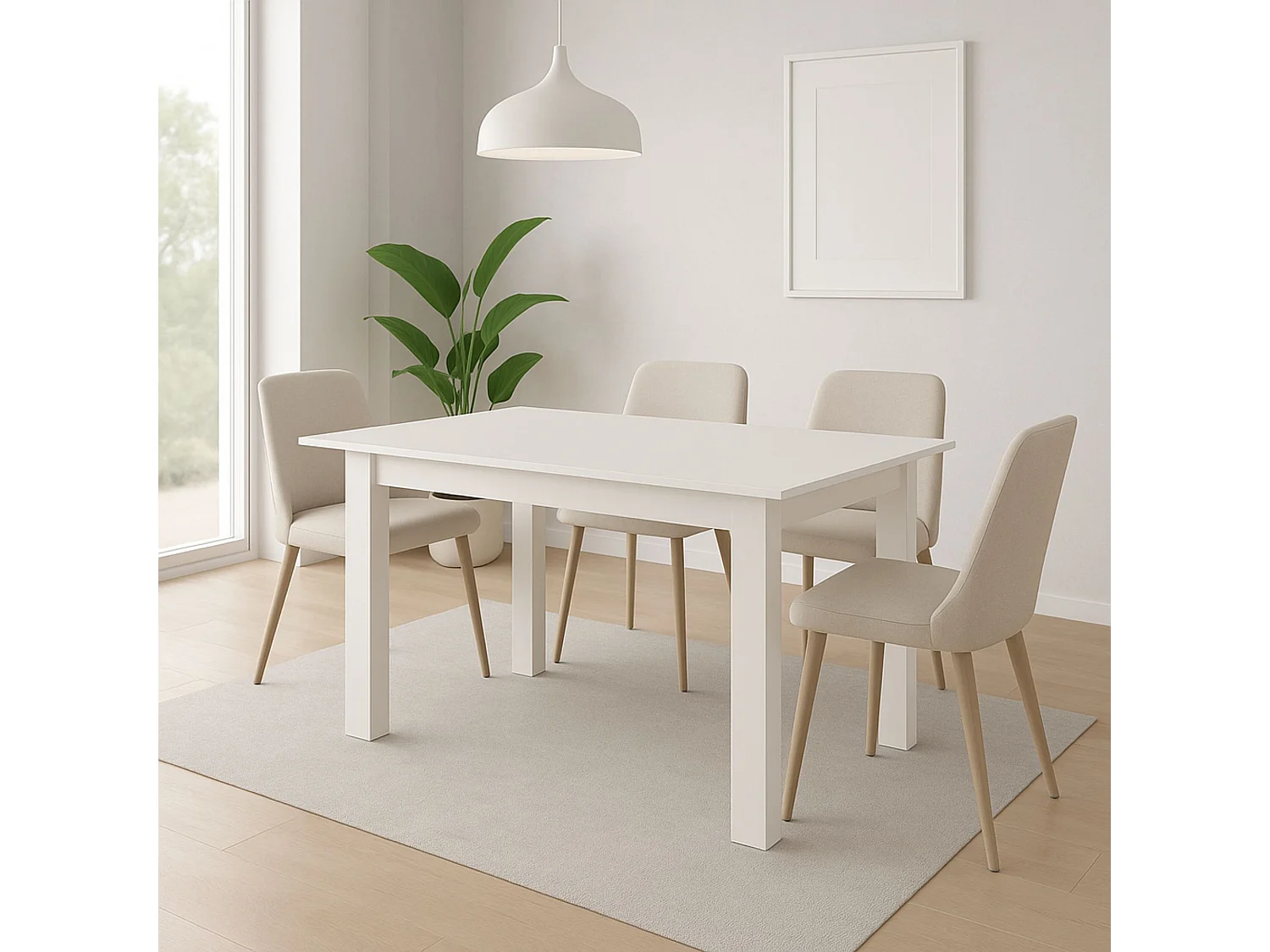 Mesa de Comedor Extensible – 120/160x80x76 cm, Color Blanco Mate, Diseño Moderno, Laminado Resistente, Apertura Central, Fácil Limpieza