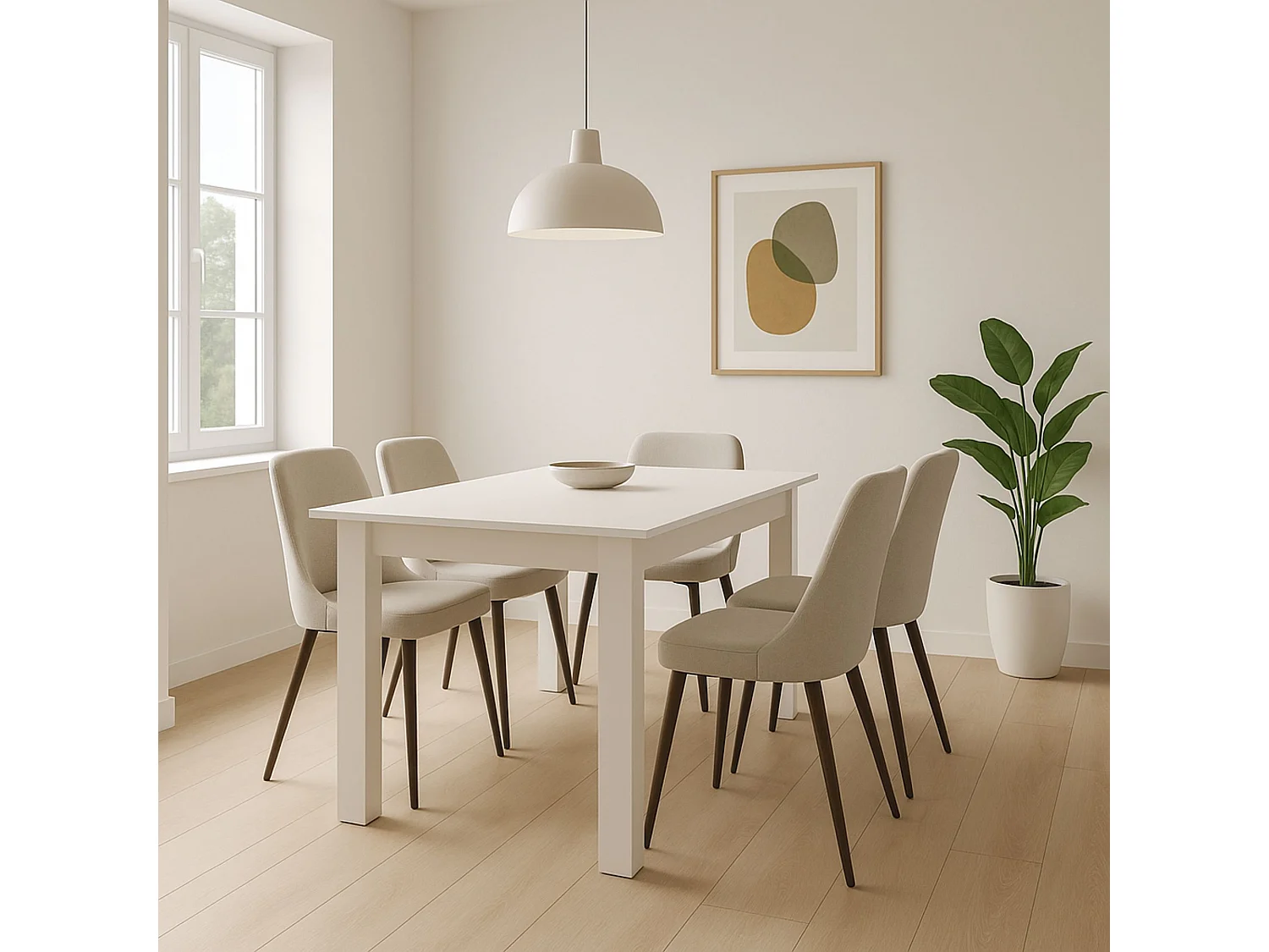 Mesa de Comedor Extensible – 120/160x80x76 cm, Color Blanco Mate, Diseño Moderno, Laminado Resistente, Apertura Central, Fácil Limpieza