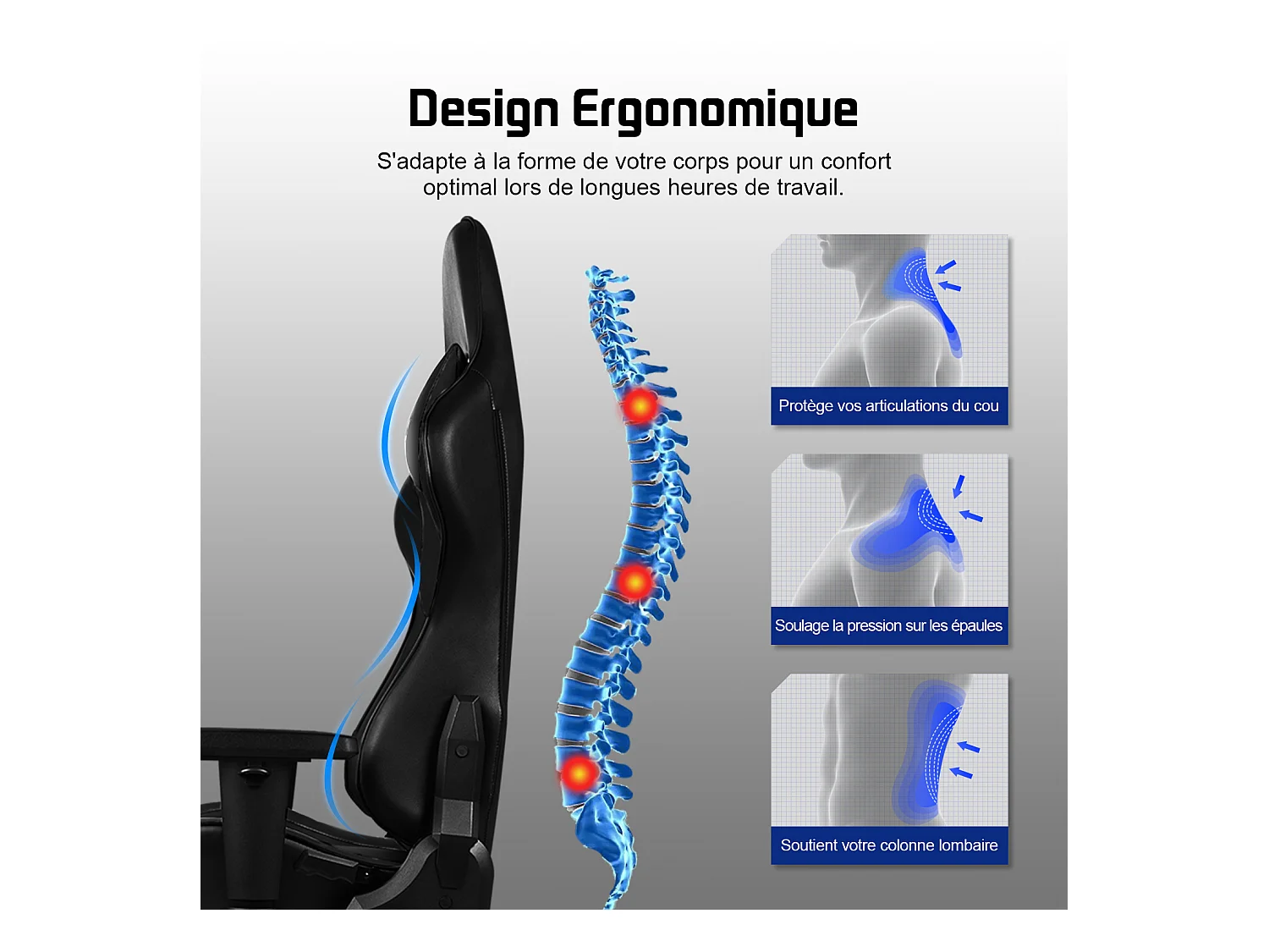 Hiazurm Chaise Gaming - Chaise de Jeu avec Dossier Réglable 90°-165° - Style Racing - Poids Max 150 kg