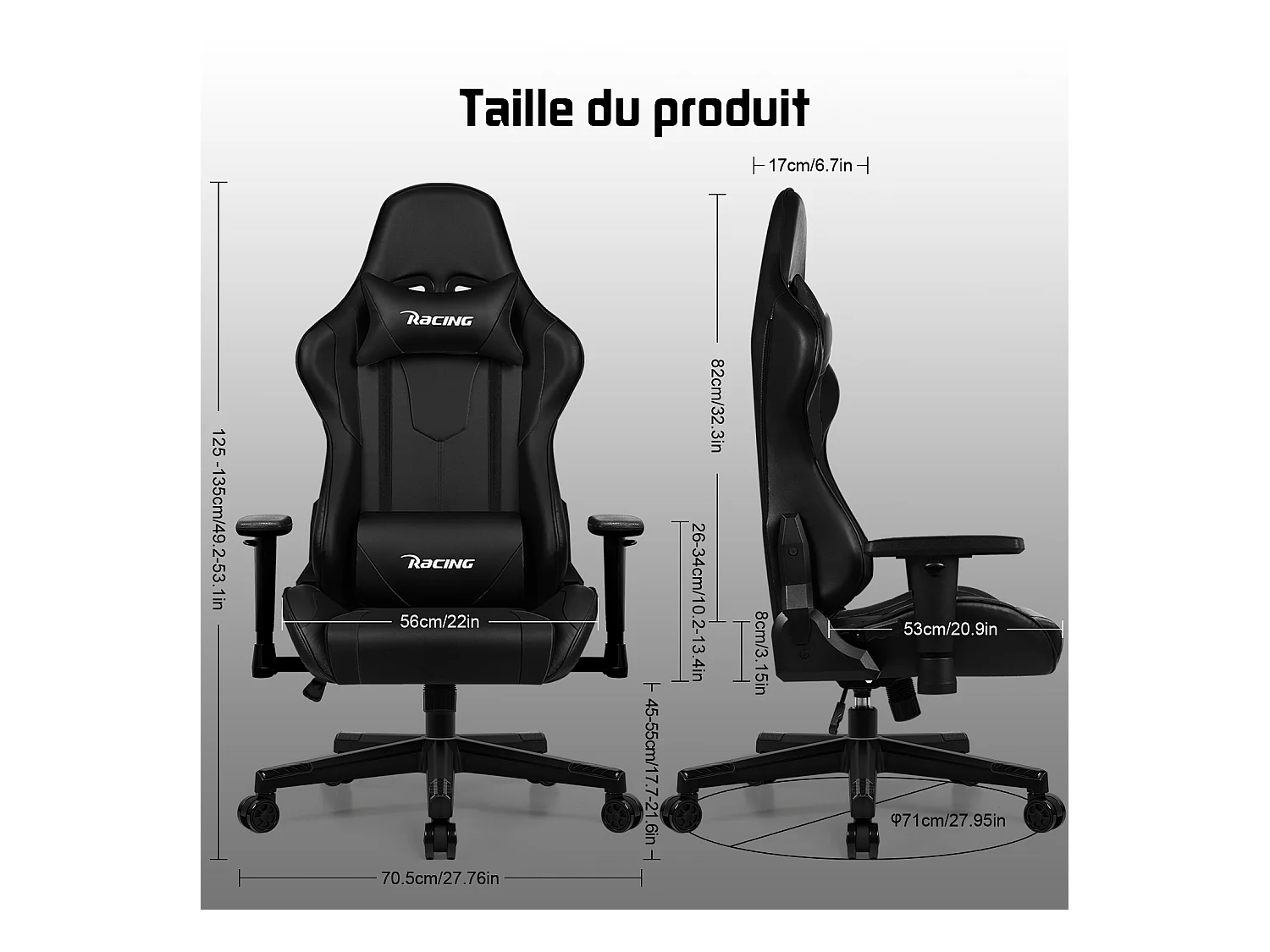 Hiazurm Chaise Gaming - Chaise de Jeu avec Dossier Réglable 90°-165° - Style Racing - Poids Max 150 kg