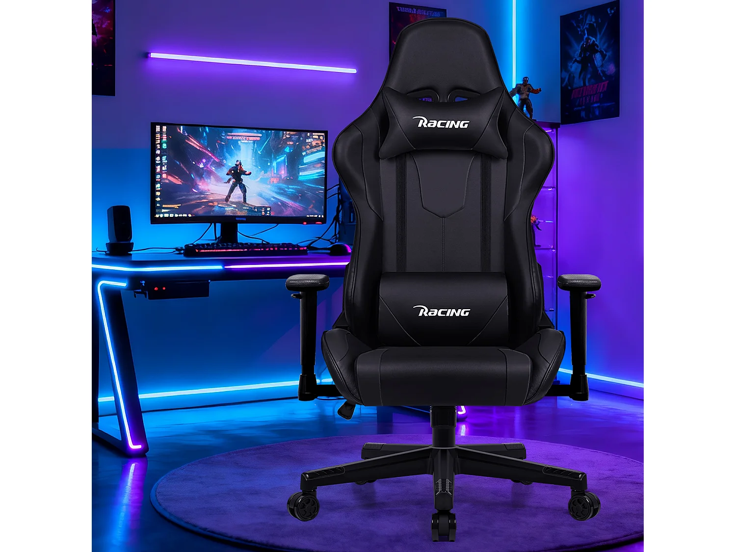 Hiazurm Chaise Gaming - Chaise de Jeu avec Dossier Réglable 90°-165° - Style Racing - Poids Max 150 kg