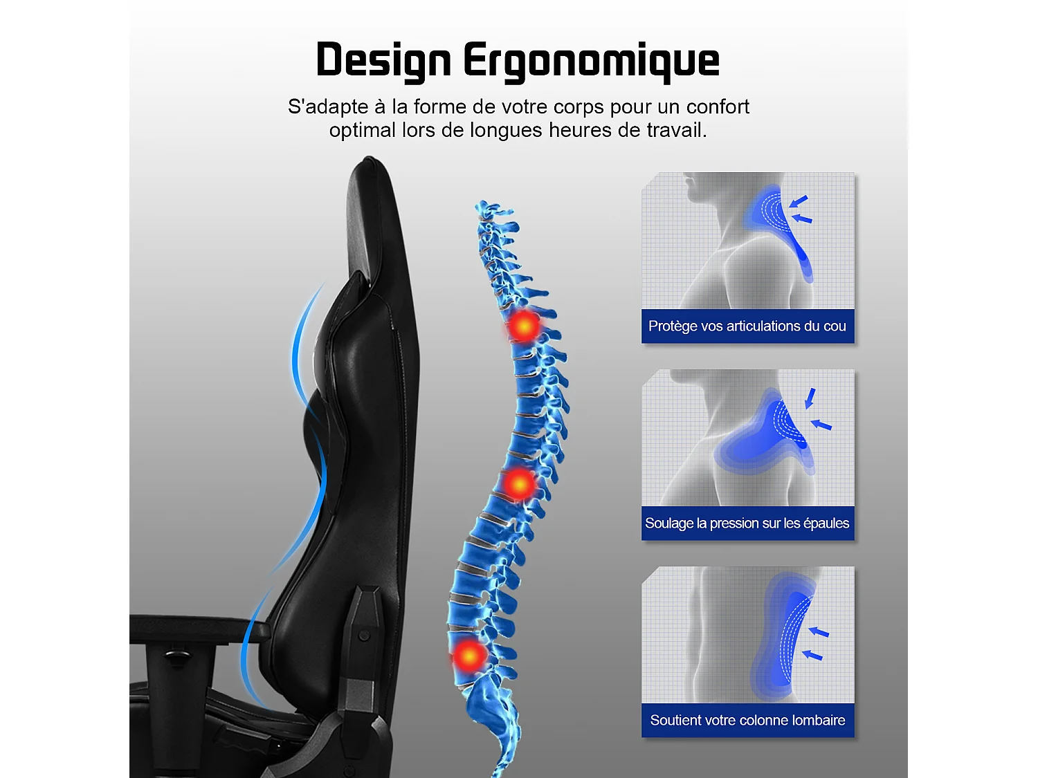 Hiazurm Chaise Gaming - Chaise de Jeu avec Dossier Réglable 90°-165° - Style Racing - Poids Max 150 kg