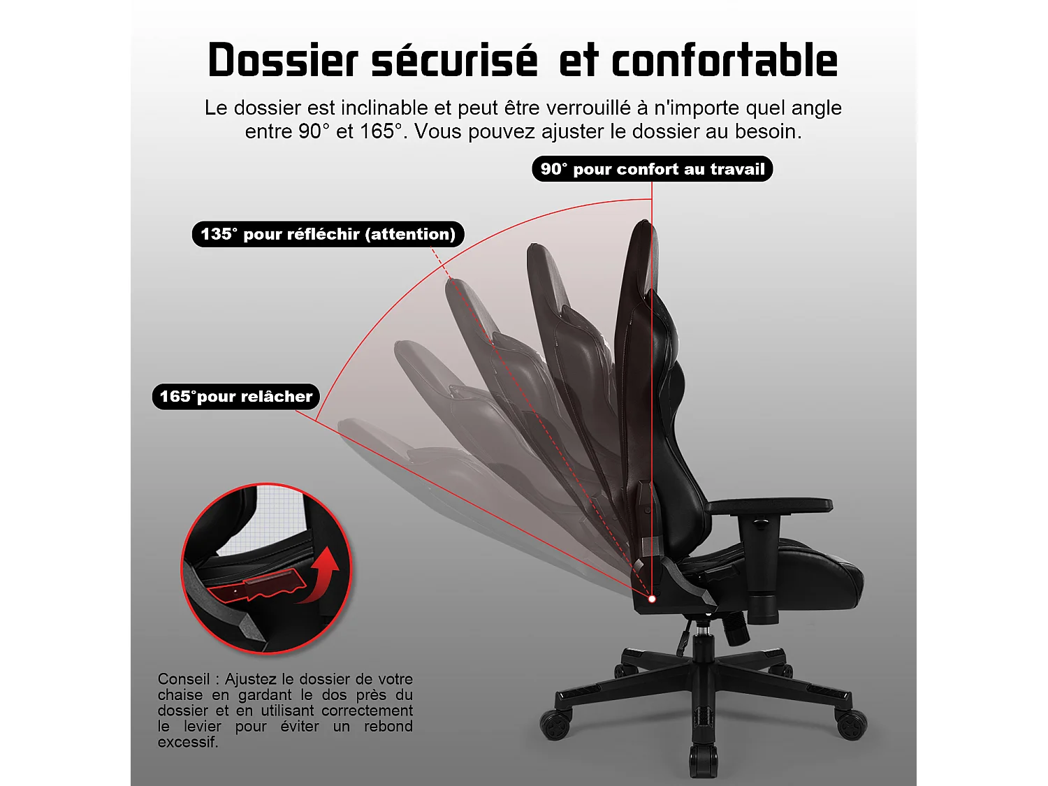 Hiazurm Chaise Gaming - Chaise de Jeu avec Dossier Réglable 90°-165° - Style Racing - Poids Max 150 kg