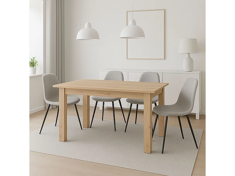 Mesa de Comedor Extensible – 120/160x80x76 cm, Color Roble Artisan, Diseño Moderno, Laminado Resistente, Apertura Central, Fácil Limpieza