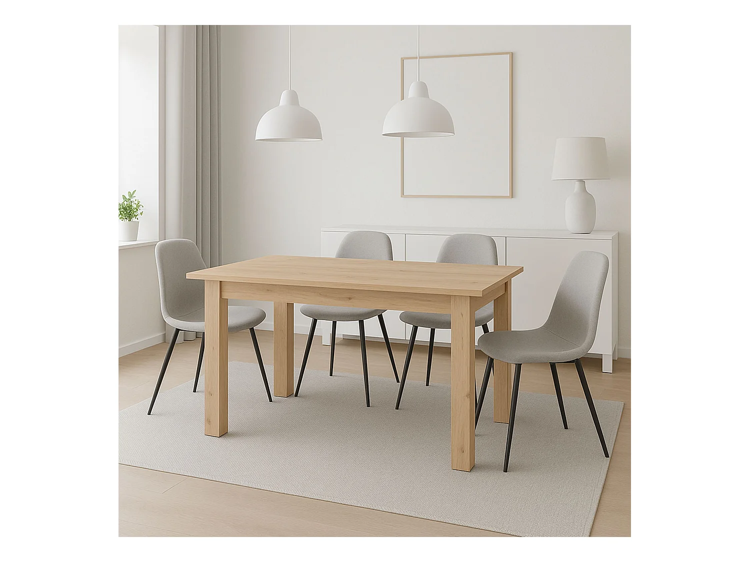 Mesa de Comedor Extensible – 120/160x80x76 cm, Color Roble Artisan, Diseño Moderno, Laminado Resistente, Apertura Central, Fácil Limpieza