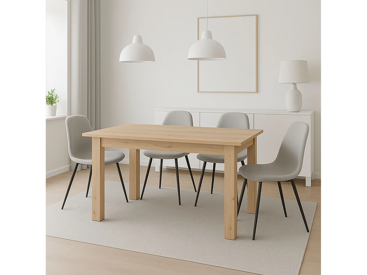 Mesa de Comedor Extensible – 120/160x80x76 cm, Color Roble Artisan, Diseño Moderno, Laminado Resistente, Apertura Central, Fácil Limpieza