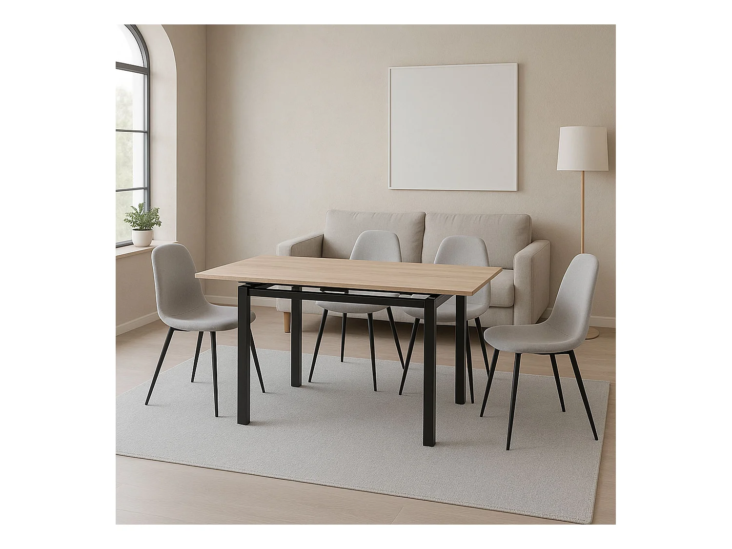 Mesa de Cocina Extensible – 110/170x70x75 cm, Tapa MDF en Acabado Roble y Patas Metálicas Negras, con Dos Alas Laterales, Diseño Moderno y Funcional.