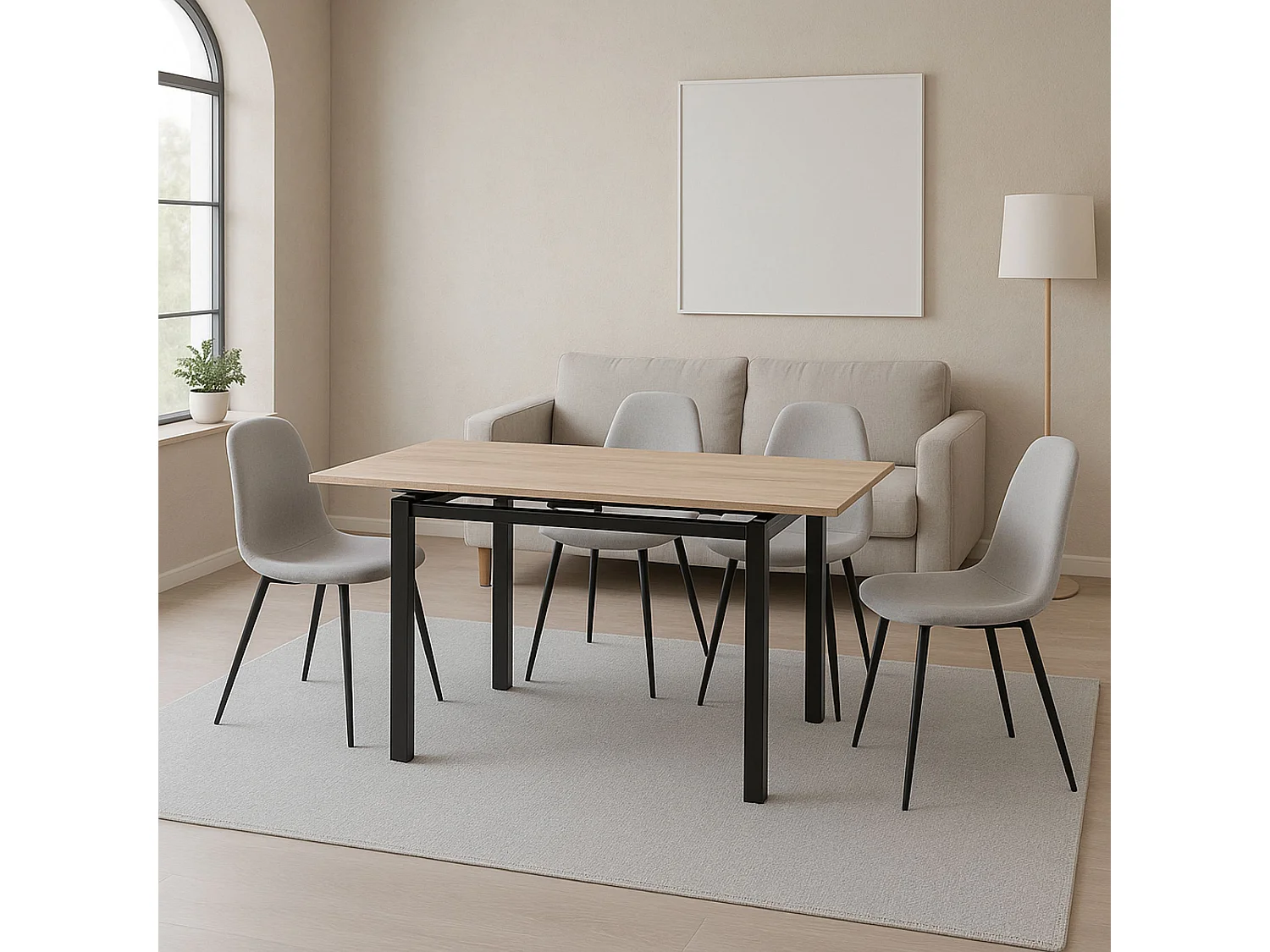 Mesa de Cocina Extensible – 110/170x70x75 cm, Tapa MDF en Acabado Roble y Patas Metálicas Negras, con Dos Alas Laterales, Diseño Moderno y Funcional.