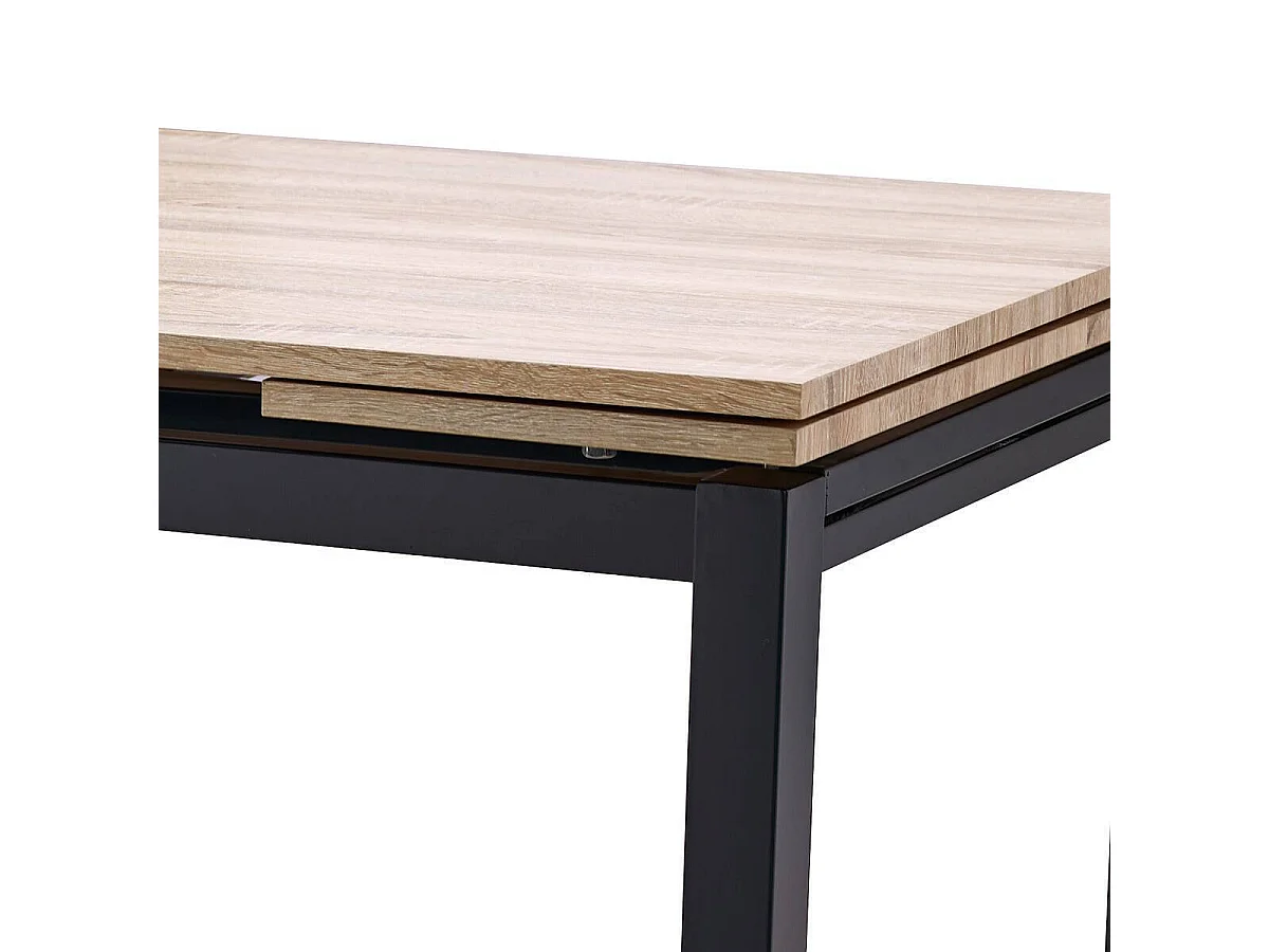 Mesa de Cocina Extensible – 110/170x70x75 cm, Tapa MDF en Acabado Roble y Patas Metálicas Negras, con Dos Alas Laterales, Diseño Moderno y Funcional.