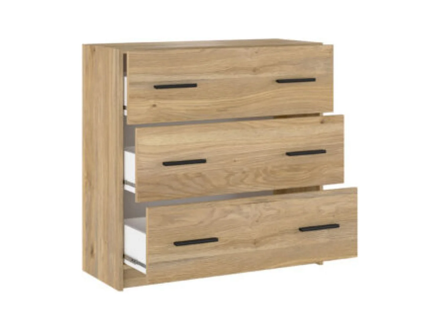 Cómoda de 3 Cajones para Dormitorio, Cajonera Dormitorio, Acabado en Mauvella y Negro, Medidas: 80 cm (Largo) x 81 cm (Alto) x 34,4 cm (Fondo) - Meyva