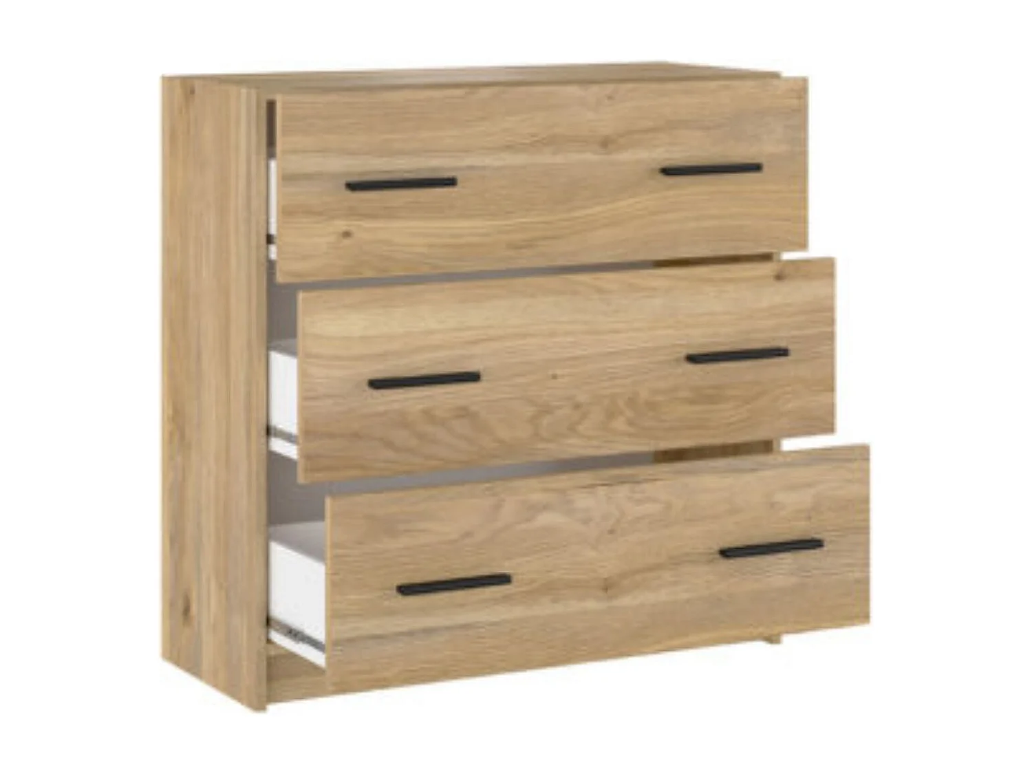 Cómoda de 3 Cajones para Dormitorio, Cajonera Dormitorio, Acabado en Mauvella y Negro, Medidas: 80 cm (Largo) x 81 cm (Alto) x 34,4 cm (Fondo) - Meyva