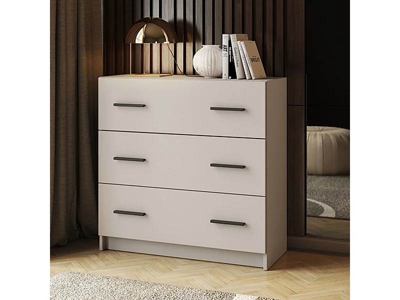 Cómoda de 3 Cajones para Dormitorio, Cajonera Dormitorio, Acabado en Beige y Negro, Medidas: 80 cm (Largo) x 81 cm (Alto) x 34,4 cm (Fondo) - Meyvaser