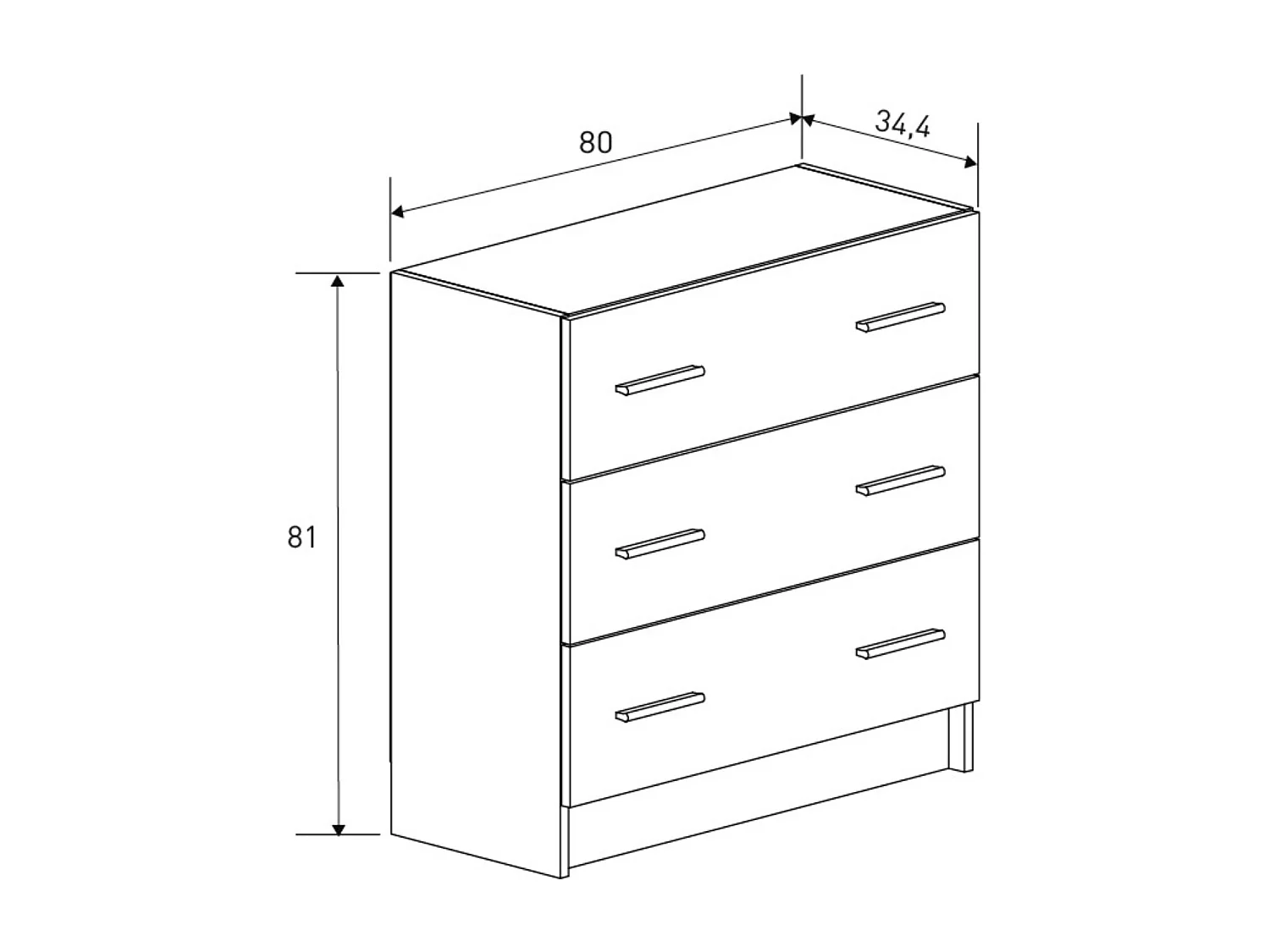 Cómoda de 3 Cajones para Dormitorio, Cajonera Dormitorio, Acabado en Beige y Negro, Medidas: 80 cm (Largo) x 81 cm (Alto) x 34,4 cm (Fondo) - Meyvaser