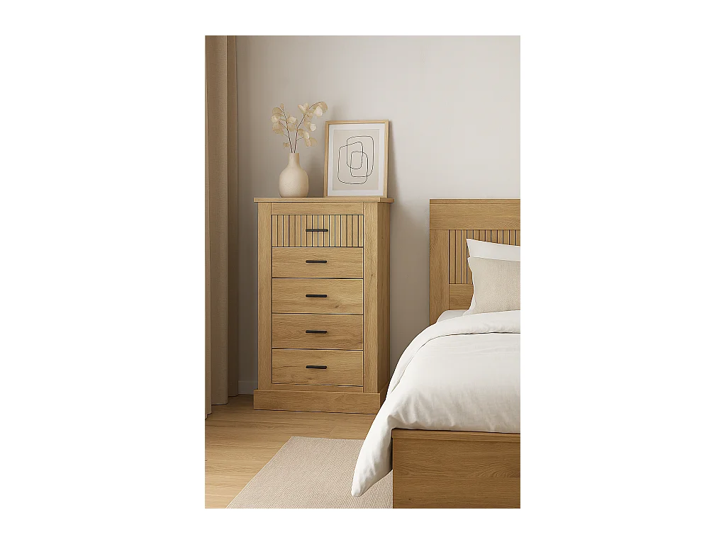 Sinfonier 5 Cajones, Cómoda, Gran Espacio Almacenaje Dormitorio, Acabado en Mauvella Rayas / 66 cm (Largo) x 107 cm (Alto) x 39,6 cm de (Fondo)