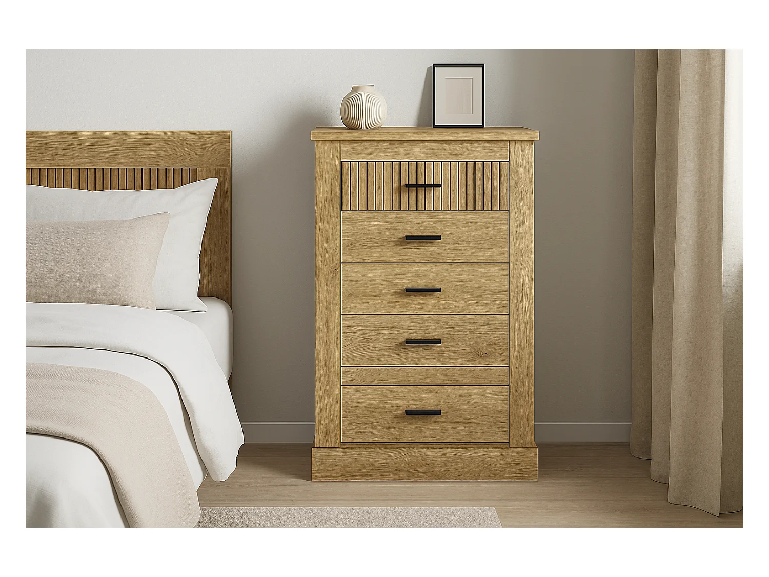 Sinfonier 5 Cajones, Cómoda, Gran Espacio Almacenaje Dormitorio, Acabado en Mauvella Rayas / 66 cm (Largo) x 107 cm (Alto) x 39,6 cm de (Fondo)