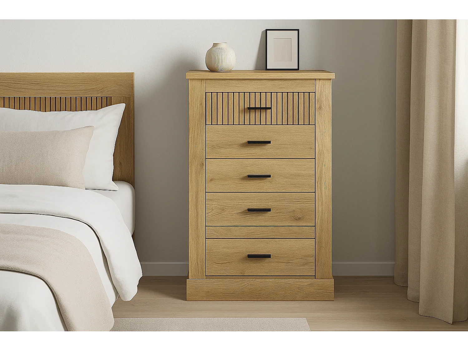 Sinfonier 5 Cajones, Cómoda, Gran Espacio Almacenaje Dormitorio, Acabado en Mauvella Rayas / 66 cm (Largo) x 107 cm (Alto) x 39,6 cm de (Fondo)