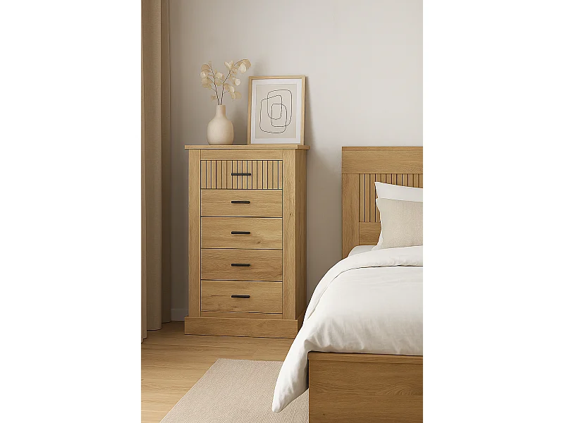 Sinfonier 5 Cajones, Cómoda, Gran Espacio Almacenaje Dormitorio, Acabado en Mauvella Rayas / 66 cm (Largo) x 107 cm (Alto) x 39,6 cm de (Fondo)