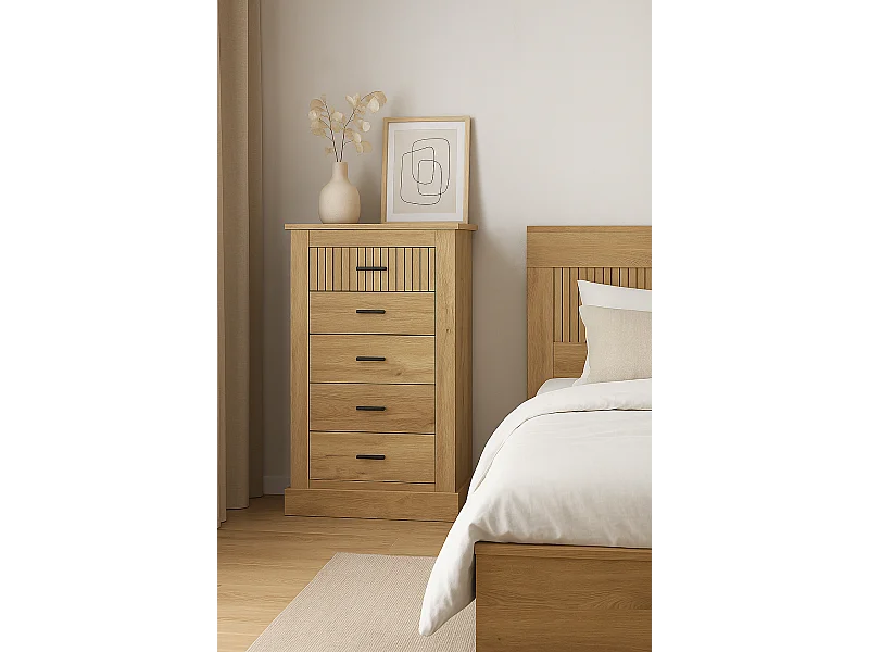 Sinfonier 5 Cajones, Cómoda, Gran Espacio Almacenaje Dormitorio, Acabado en Mauvella Rayas / 66 cm (Largo) x 107 cm (Alto) x 39,6 cm de (Fondo)