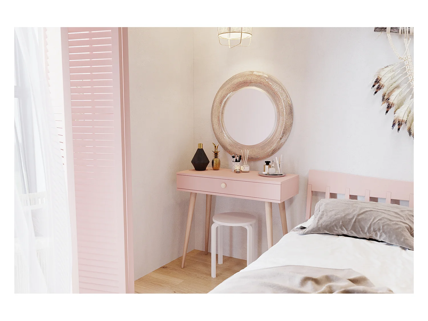 Mesa Consola Rosa 90x80x39 cm – Estilo Escandinavo – Ideal como Tocador o Escritorio