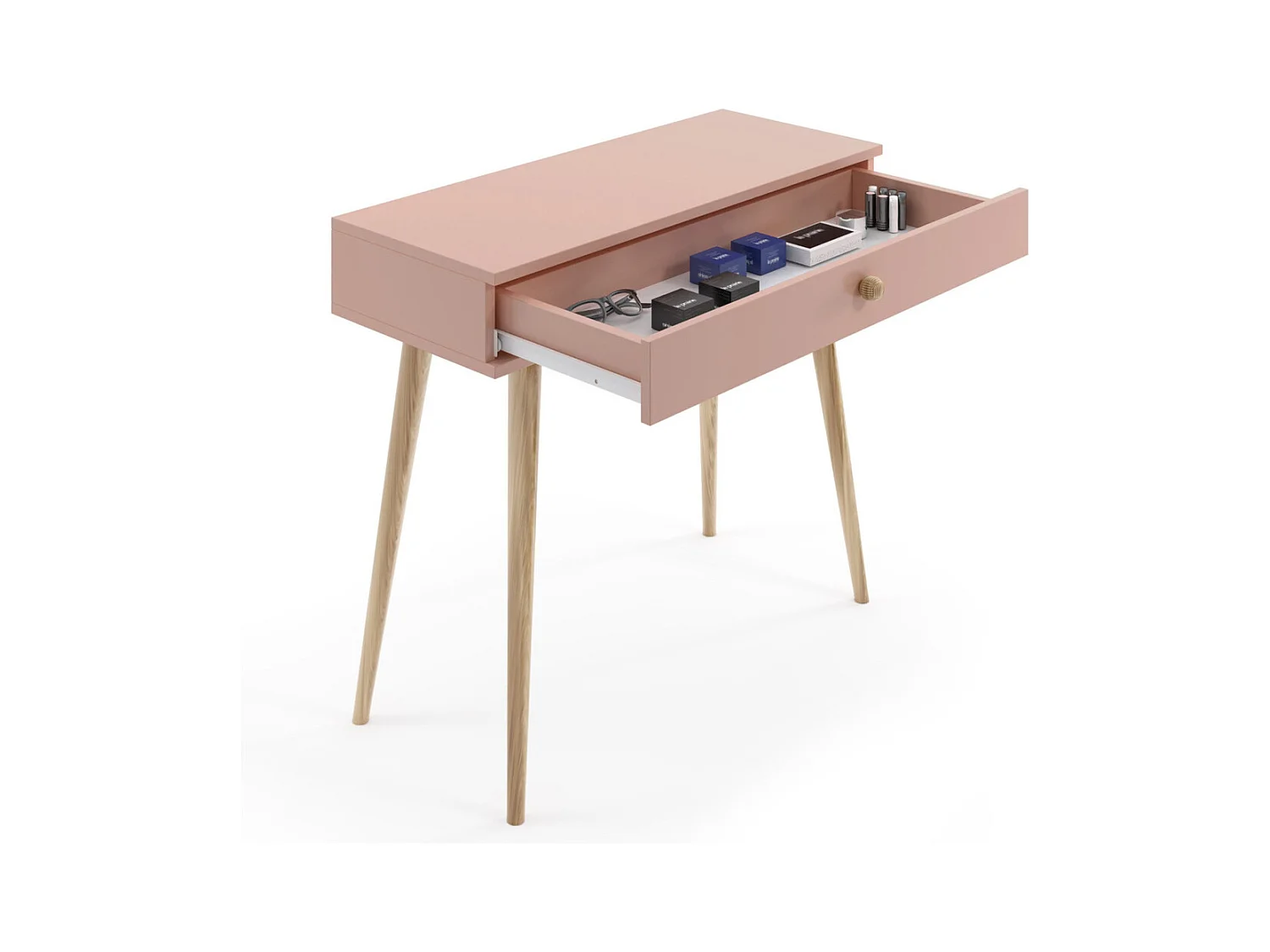 Mesa Consola Rosa 90x80x39 cm – Estilo Escandinavo – Ideal como Tocador o Escritorio