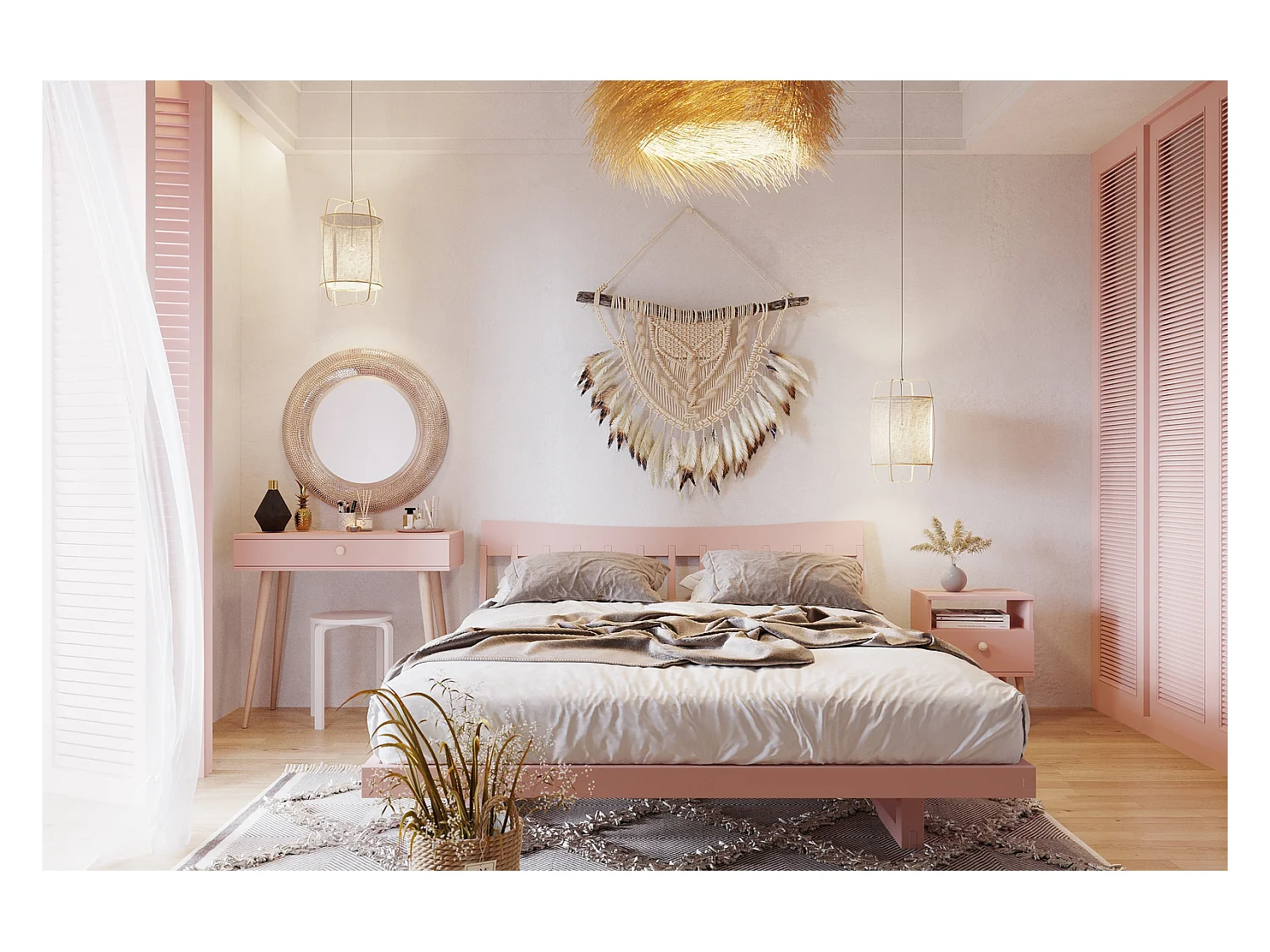 Mesa Consola Rosa 90x80x39 cm – Estilo Escandinavo – Ideal como Tocador o Escritorio