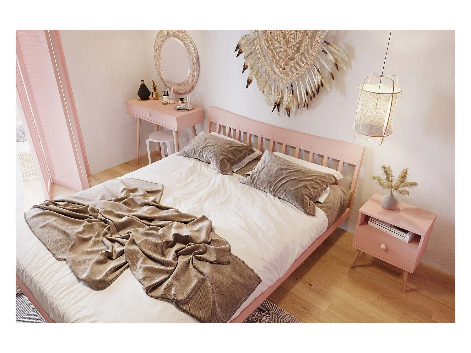 Mesa Consola Rosa 90x80x39 cm – Estilo Escandinavo – Ideal como Tocador o Escritorio