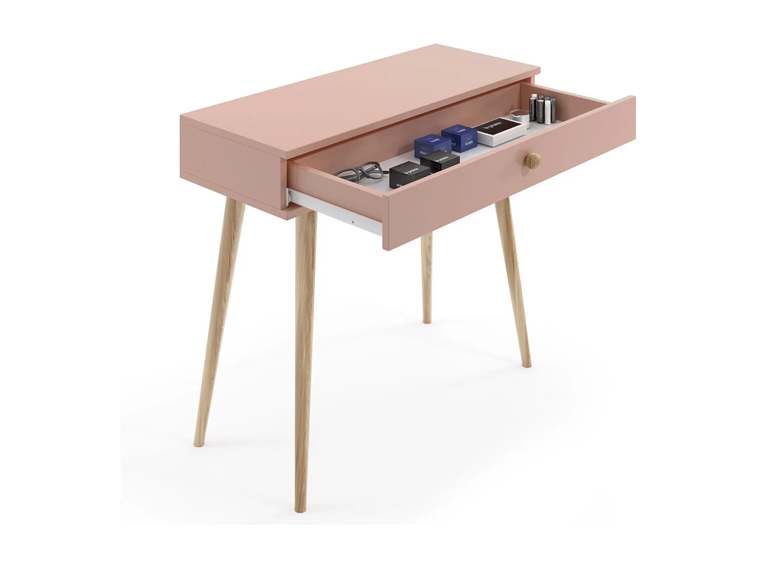 Mesa Consola Rosa 90x80x39 cm – Estilo Escandinavo – Ideal como Tocador o Escritorio