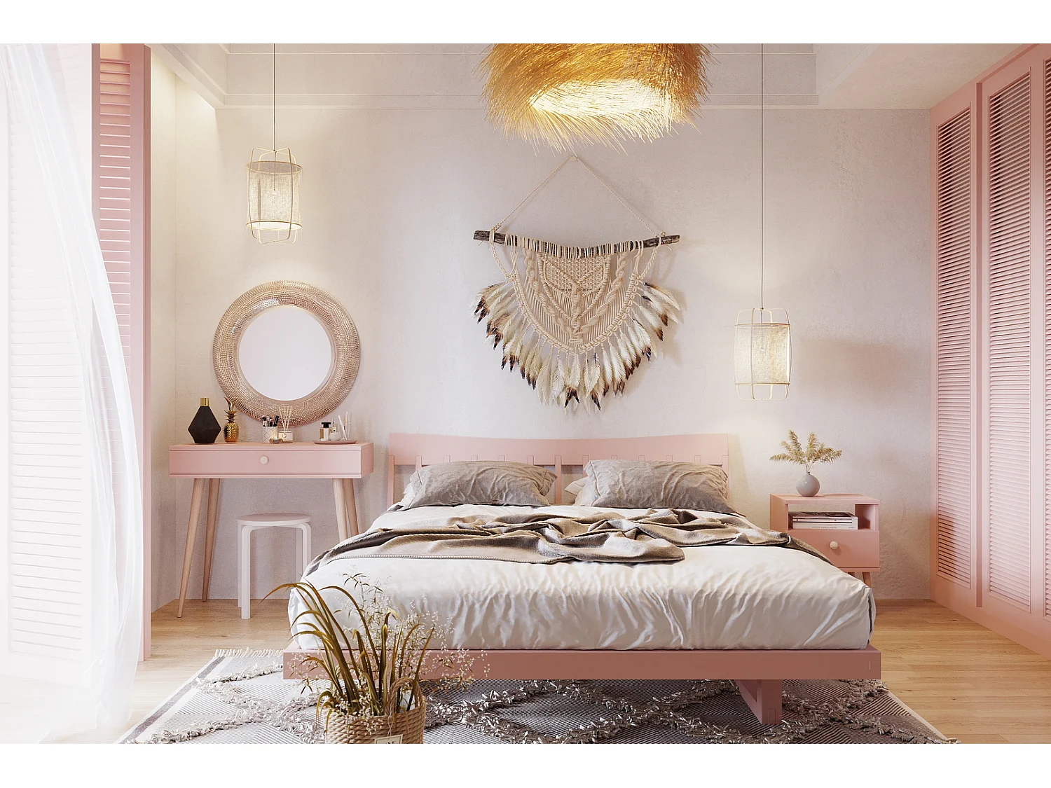 Mesa Consola Rosa 90x80x39 cm – Estilo Escandinavo – Ideal como Tocador o Escritorio