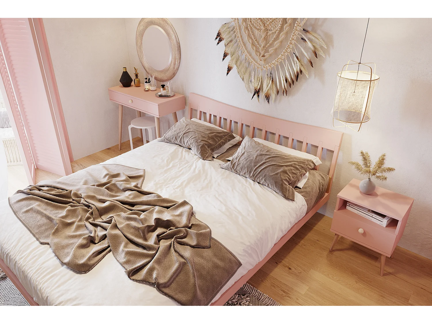 Mesa Consola Rosa 90x80x39 cm – Estilo Escandinavo – Ideal como Tocador o Escritorio