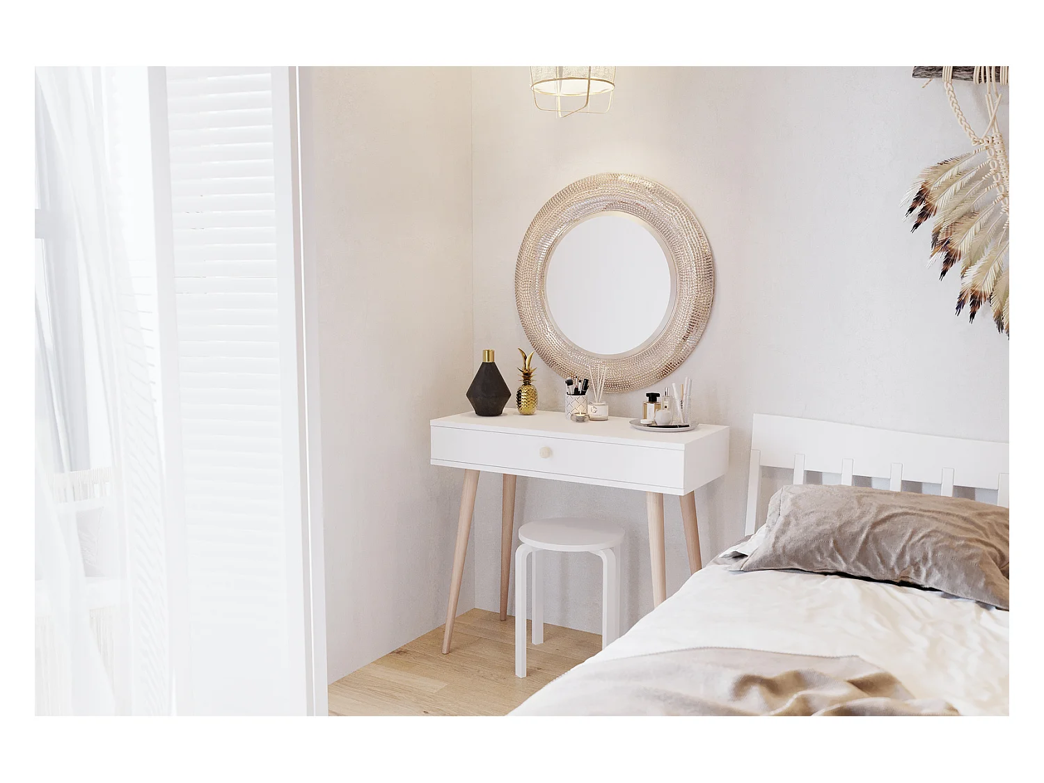 Mesa Consola Blanca 90x80x39 cm – Estilo Escandinavo – Ideal como Tocador o Escritorio