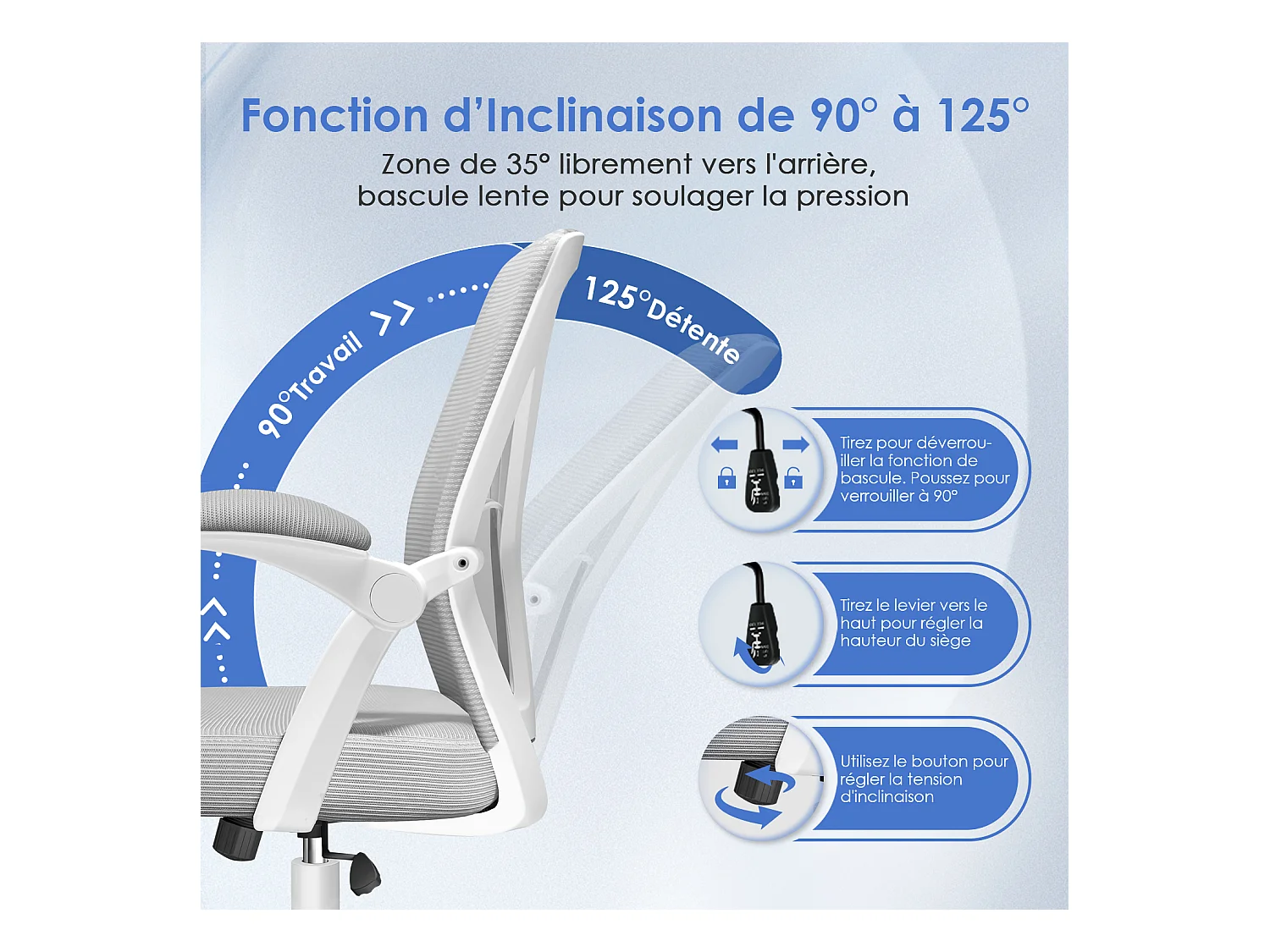 Hiazurm Chaise de Bureau Ergonomique - Chaise de Bureau - Accoudoirs Pliables - Chaises de Bureau pour Adultes - 150 Kg