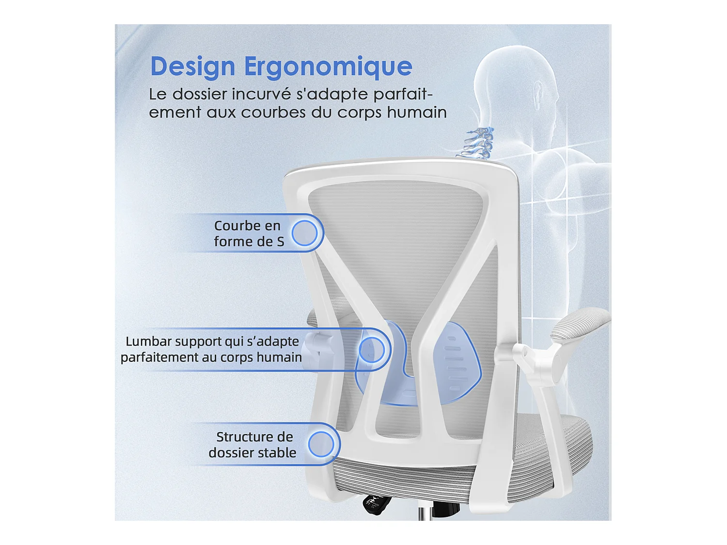 Hiazurm Chaise de Bureau Ergonomique - Chaise de Bureau - Accoudoirs Pliables - Chaises de Bureau pour Adultes - 150 Kg