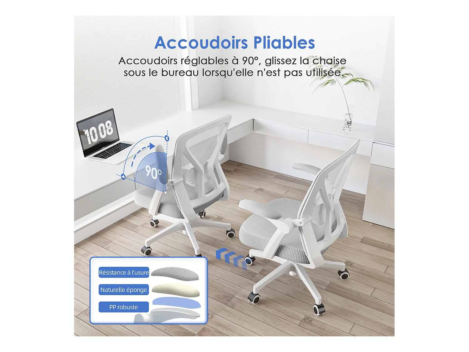 Hiazurm Chaise de Bureau Ergonomique - Chaise de Bureau - Accoudoirs Pliables - Chaises de Bureau pour Adultes - 150 Kg