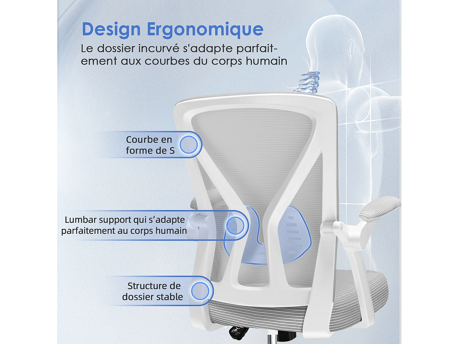 Hiazurm Chaise de Bureau Ergonomique - Chaise de Bureau - Accoudoirs Pliables - Chaises de Bureau pour Adultes - 150 Kg