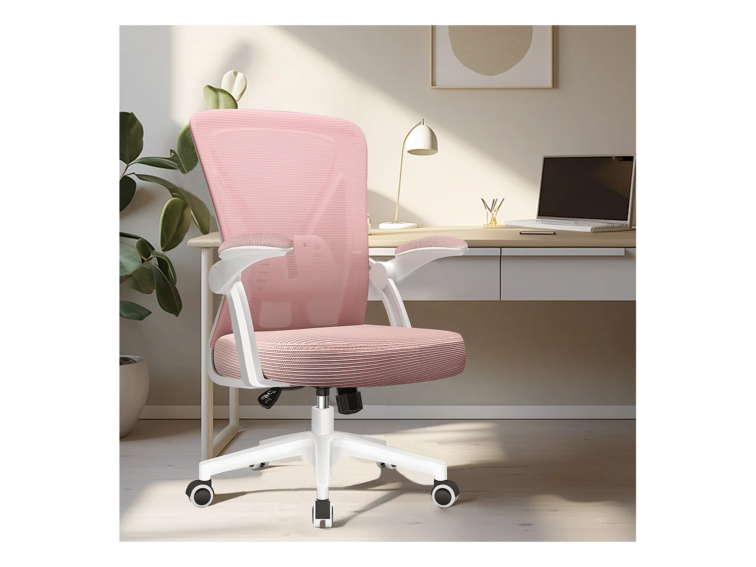 Hiazurm Chaise de Bureau Ergonomique - Chaise de Bureau - Accoudoirs Pliables - Chaises de Bureau pour Adultes - 150 Kg - Rose