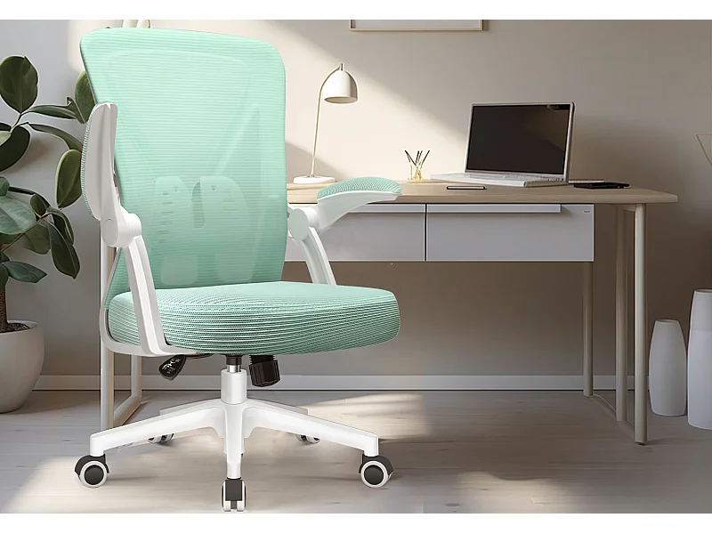Hiazurm Chaise de Bureau Ergonomique - Chaise de Bureau - Accoudoirs Pliables - Chaises de Bureau pour Adultes - 150 Kg -Turquoise