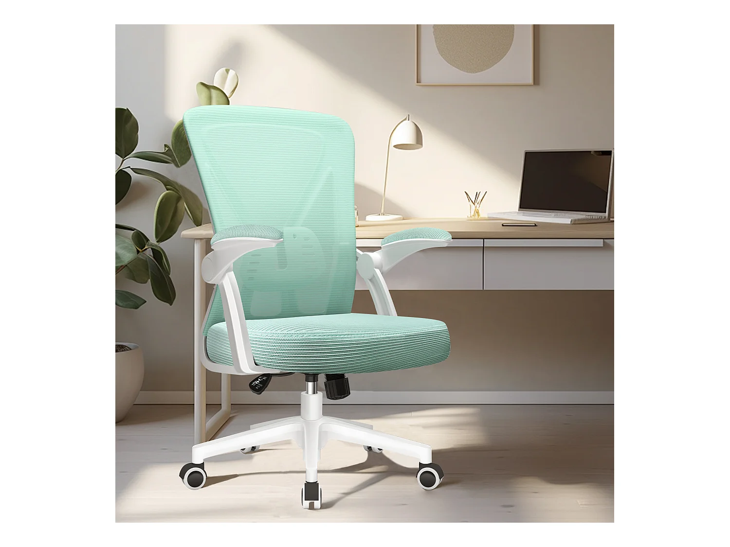 Hiazurm Chaise de Bureau Ergonomique - Chaise de Bureau - Accoudoirs Pliables - Chaises de Bureau pour Adultes - 150 Kg -Turquoise