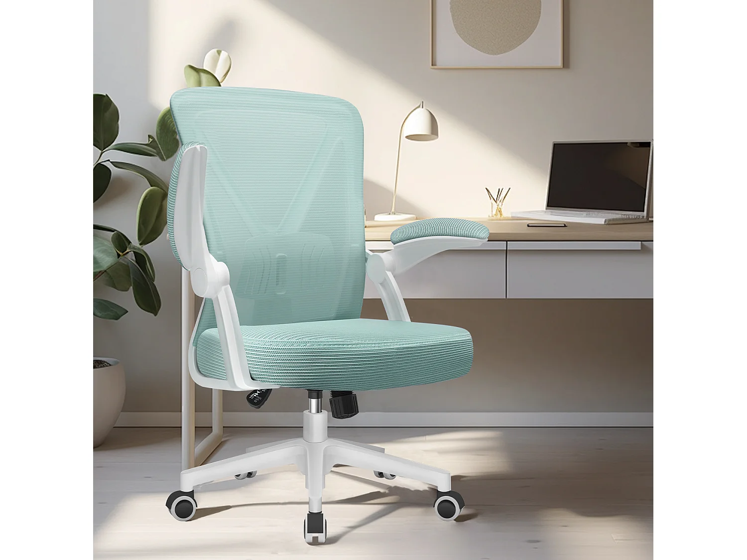 Hiazurm Chaise de Bureau Ergonomique - Chaise de Bureau - Accoudoirs Pliables - Chaises de Bureau pour Adultes - 150 Kg -Turquoise