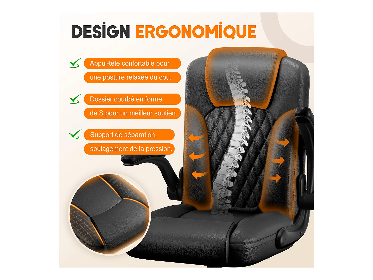 Hiazurm Chaise de Bureau Ergonomique - Chaise de Bureau avec Dossier 90°-120° - Chaises pour Adultes - Accoudoirs Pliables - Chaise de Bureau
