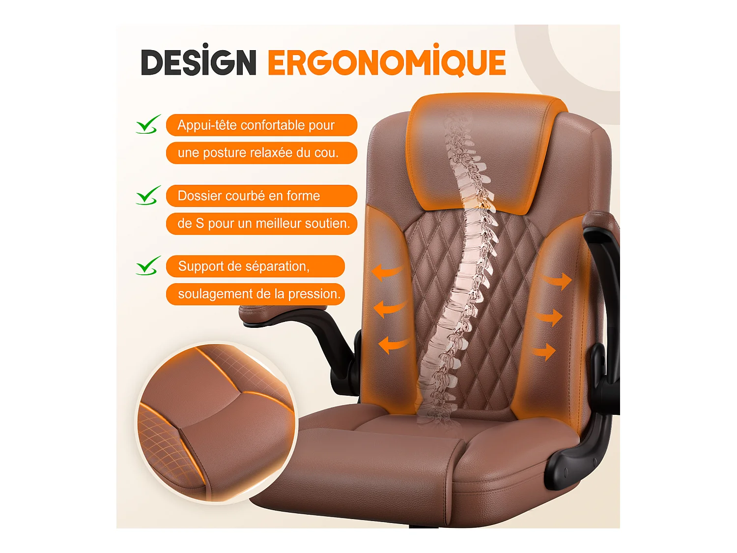 Hiazurm Chaise Ergonomique de Bureau - Chaise de Bureau avec Dossier Réglable de 90° à 120° - Chaises de Bureau pour Adultes - Accoudoirs Pliables